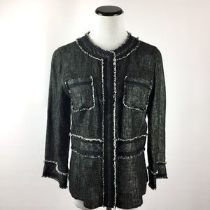 Lafayette 148 linen fringe tweed blazer